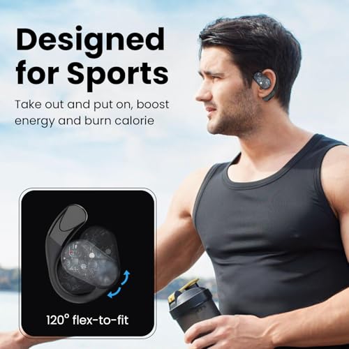 HY OWS90 Open Ear Headphones, 120° Rotation Angle Adjustment Wireless Earbuds with Earhooks, Bluetooth 5.4, 40 Hours Playtime, Fast Charging, Sweat Resistant, Sport Earphones for Workout (Black)