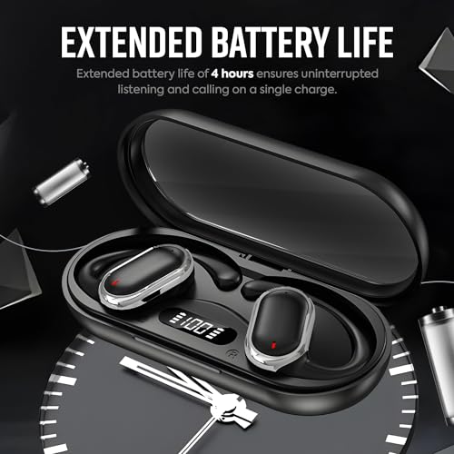 HY-X97 Open Ear Clip Headphones, Wireless Earbuds Bluetooth 5.4 Sports Earphones Built-in Mic with Ear Hooks, IP65 Waterproof Sport Headset, Running, Gym, Cycling (Black)