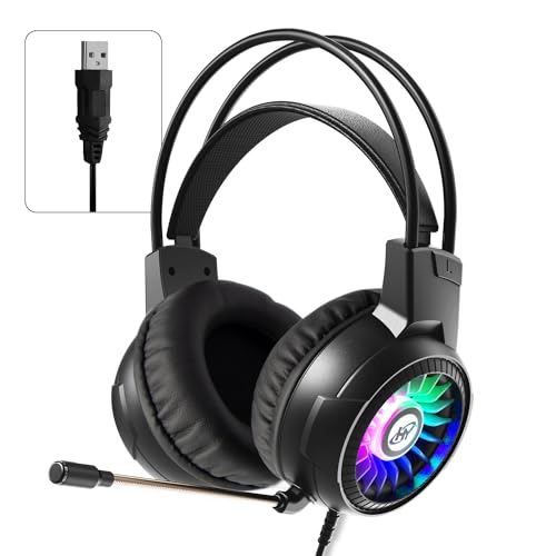 HY HYBEATS USB Over-Ear Wired Gaming Headphone with ANC Mic and 7.1 Surround Sound Gaming Headset | RGB LED | Premium Sound Quality with 50mm Drivers (Black)