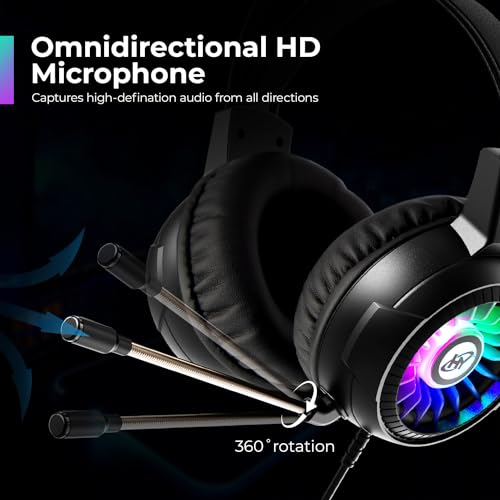 HY HYBEATS USB Over-Ear Wired Gaming Headphone with ANC Mic and 7.1 Surround Sound Gaming Headset | RGB LED | Premium Sound Quality with 50mm Drivers (Black)