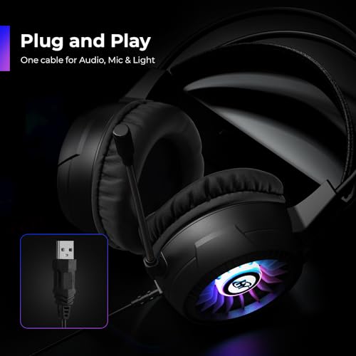 HY HYBEATS USB Over-Ear Wired Gaming Headphone with ANC Mic and 7.1 Surround Sound Gaming Headset | RGB LED | Premium Sound Quality with 50mm Drivers (Black)