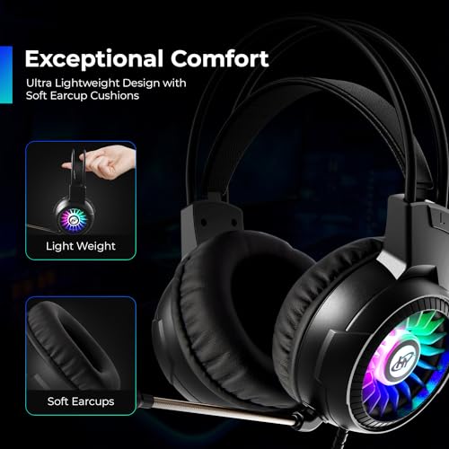 HY HYBEATS USB Over-Ear Wired Gaming Headphone with ANC Mic and 7.1 Surround Sound Gaming Headset | RGB LED | Premium Sound Quality with 50mm Drivers (Black)