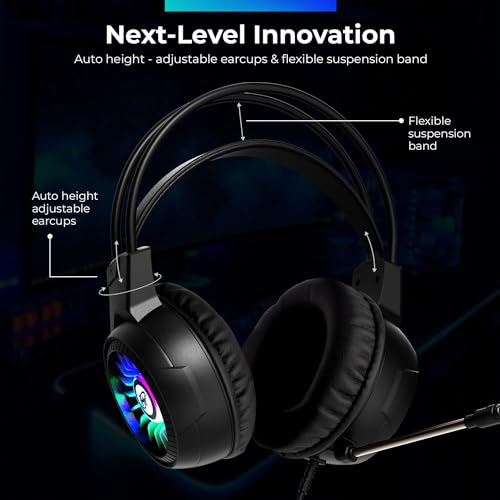 HY HYBEATS USB Over-Ear Wired Gaming Headphone with ANC Mic and 7.1 Surround Sound Gaming Headset | RGB LED | Premium Sound Quality with 50mm Drivers (Black)