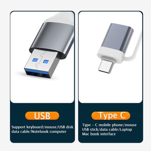 HY 2-in-1 USB/Type-C Aluminum USB Hub (4-in-1), Type C Multiport Adapter with 1 x USB 3.0 & 3 x USB 2.0 Ports, up to 5 Gbps High Speed Data Transfer for Laptop, MacBook, PC (Sliver)