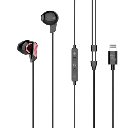 HY Earphones Compatible for iPhone Lightning Connector, 14mm Drivers, Wired Earphones with mic, Noise Cancelling, Compatible for iPhone 14/14 Plus/14 Pro Max/13/13 Mini (Black)