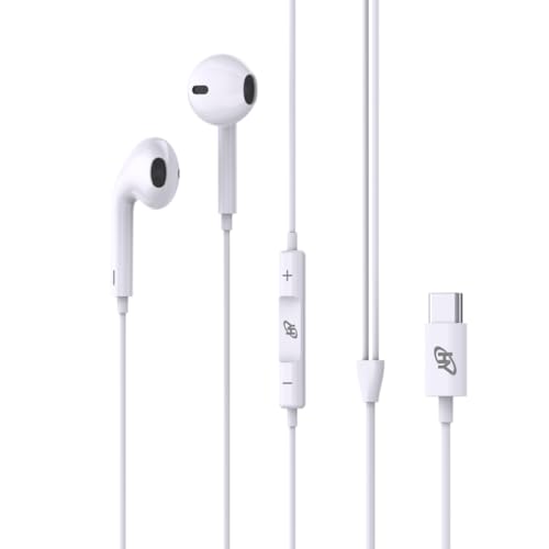 HY Wired Type C Earphones in Ear Earphones with in-line Mic, 14mm Driver, Call Function, Powerful Bass, Comfortable Wired Earphones, Multi-Functional Controller (White)